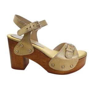 Dolce Vita Gold Leather Wood Block Yandy Ankle Strap Platform Sandals 8.5